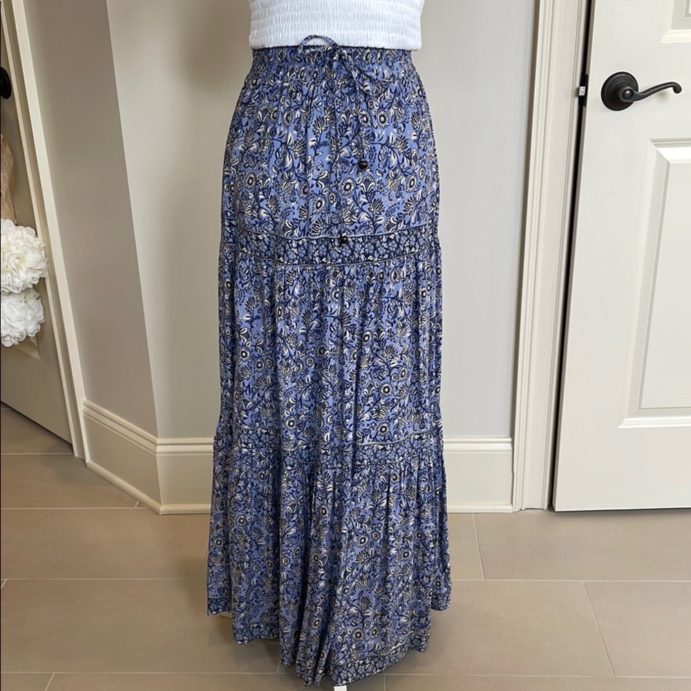 Japna Blue Floral Tiered Maxi Skirt